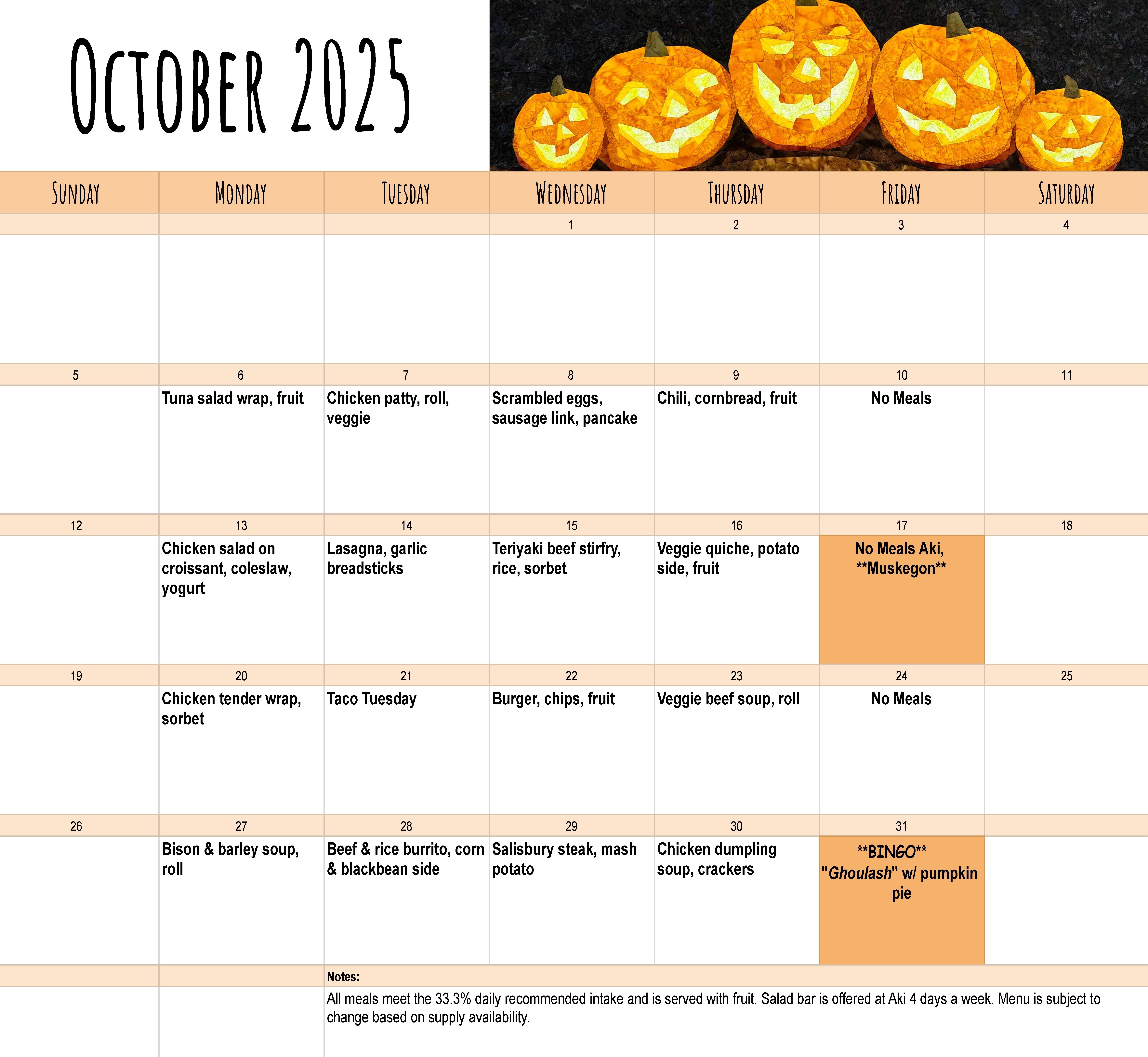 October Elder Menu 2025