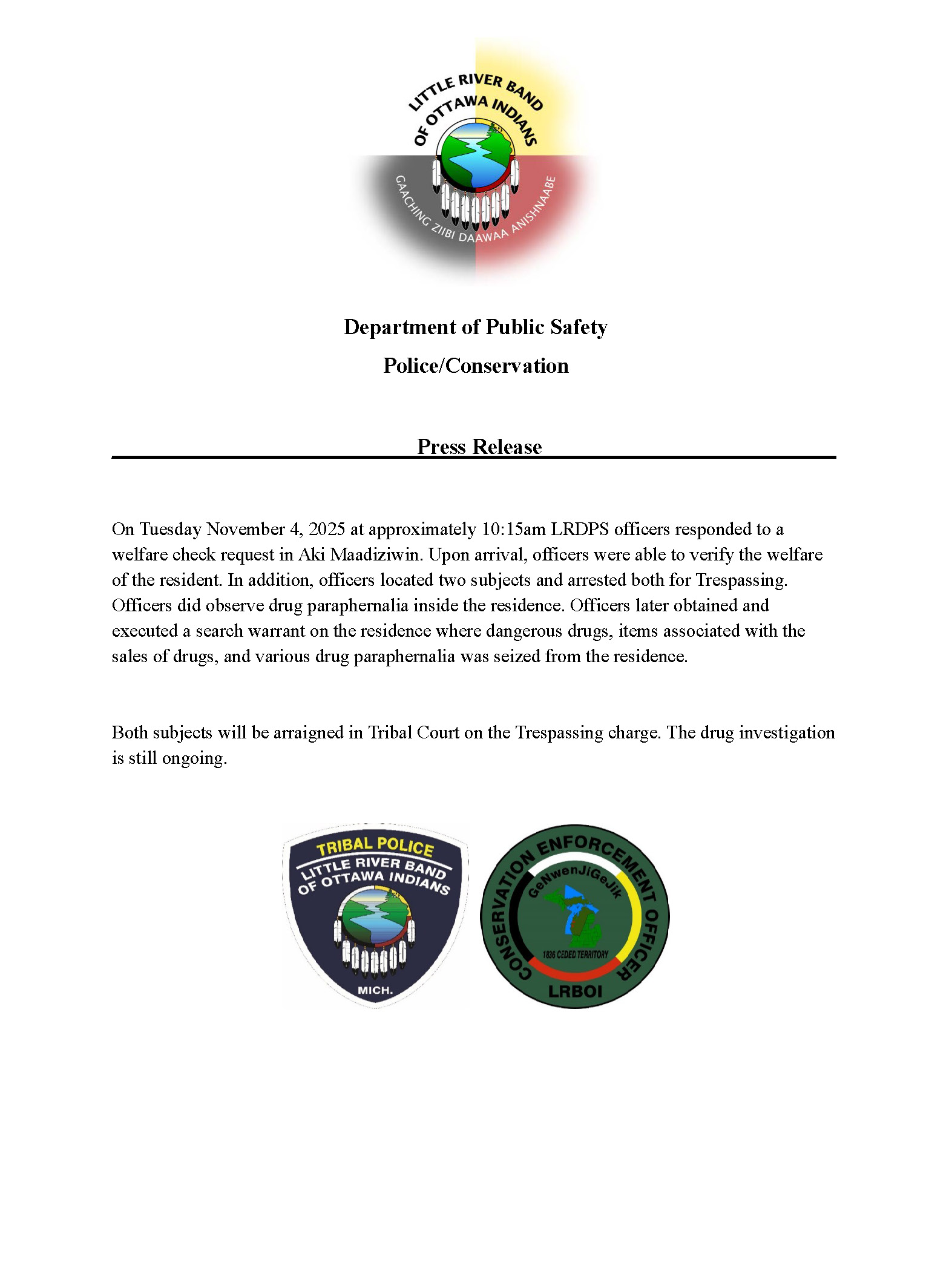 Department of Public Safety Police Conservation: Press Release