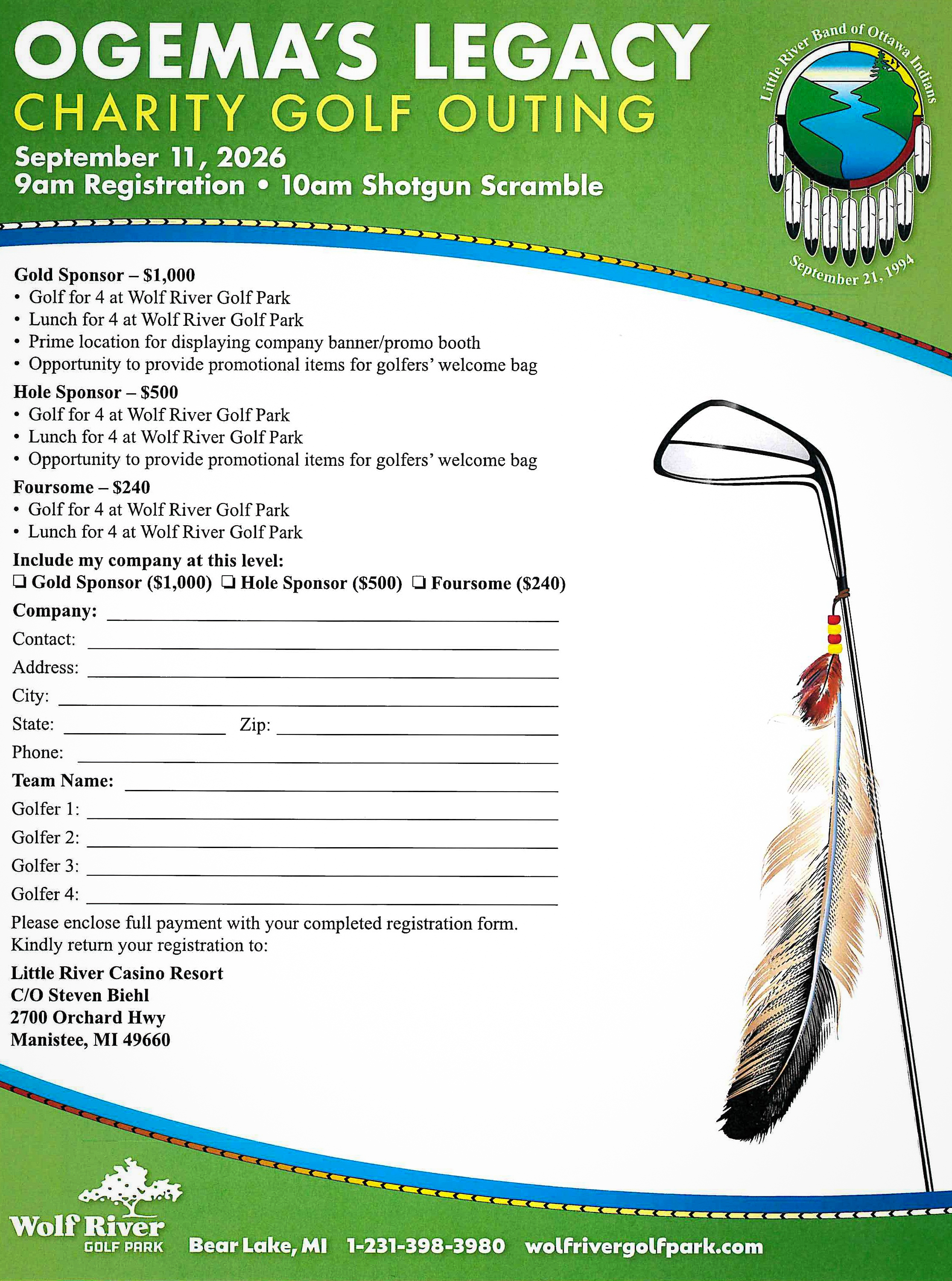 September 11th, 2026 Ogema's Legacy Charity Golf Outing