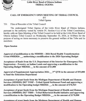 Call of Emergency Meeting of the Tribal Council by the Tribal Ogema