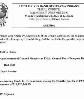 Call of Emergency Meeting of the Tribal Council by the Tribal Ogema
